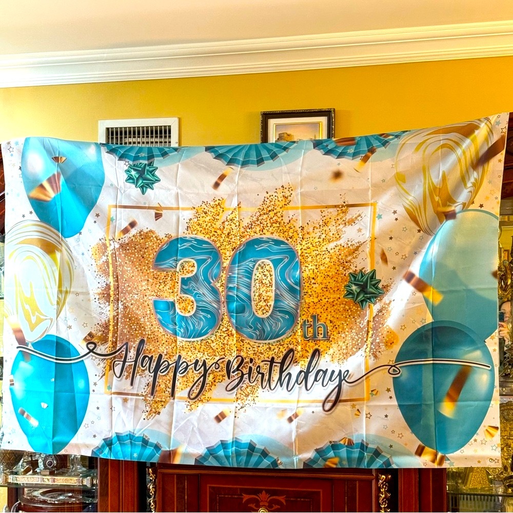 🆕 Teal and Gold 30th large Birthday Party Backdrop used once